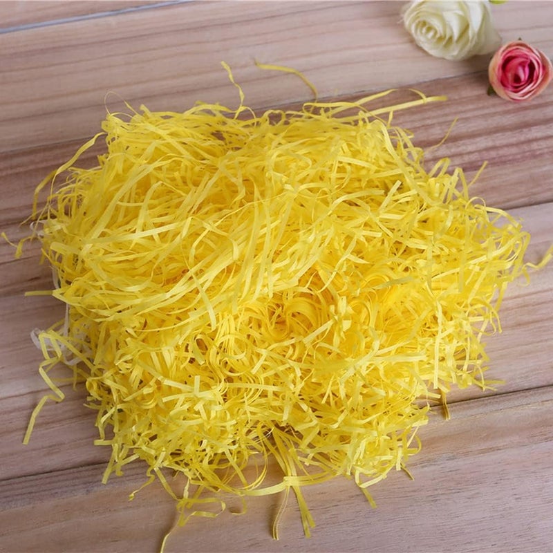 JINZOFLY Raffia Paper Shreds, 100g Shredded Paper for Gift Box, Crinkle Cut Paper Shred Filler for Gift Wrapping & Basket Filling(Yellow) - Image 1